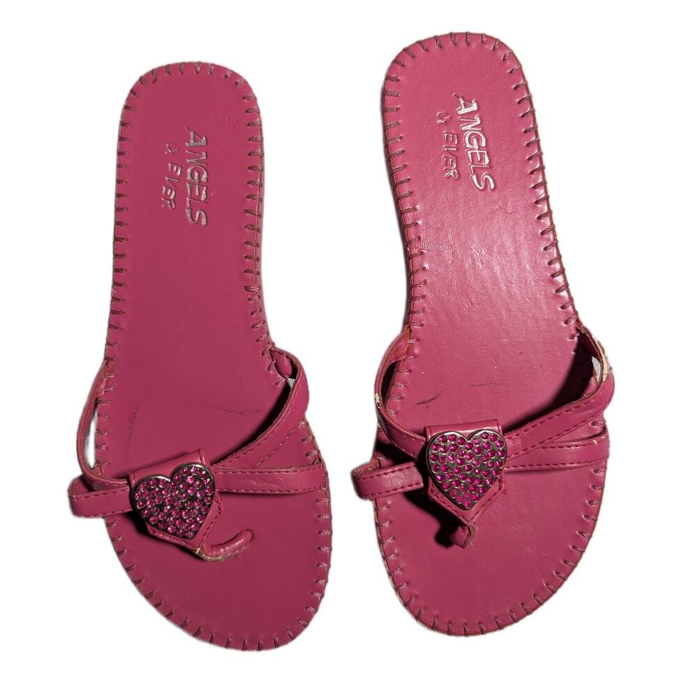 Vtg Y2K Angels 4 Ever Pink Faux Leather Embellished Heart Thong Sandals Sz 7